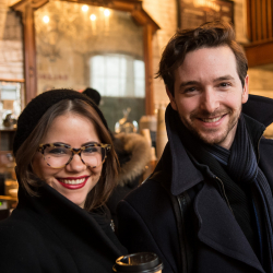 Young couple in Balzac's Coffee in the Distillery Disctrict of T